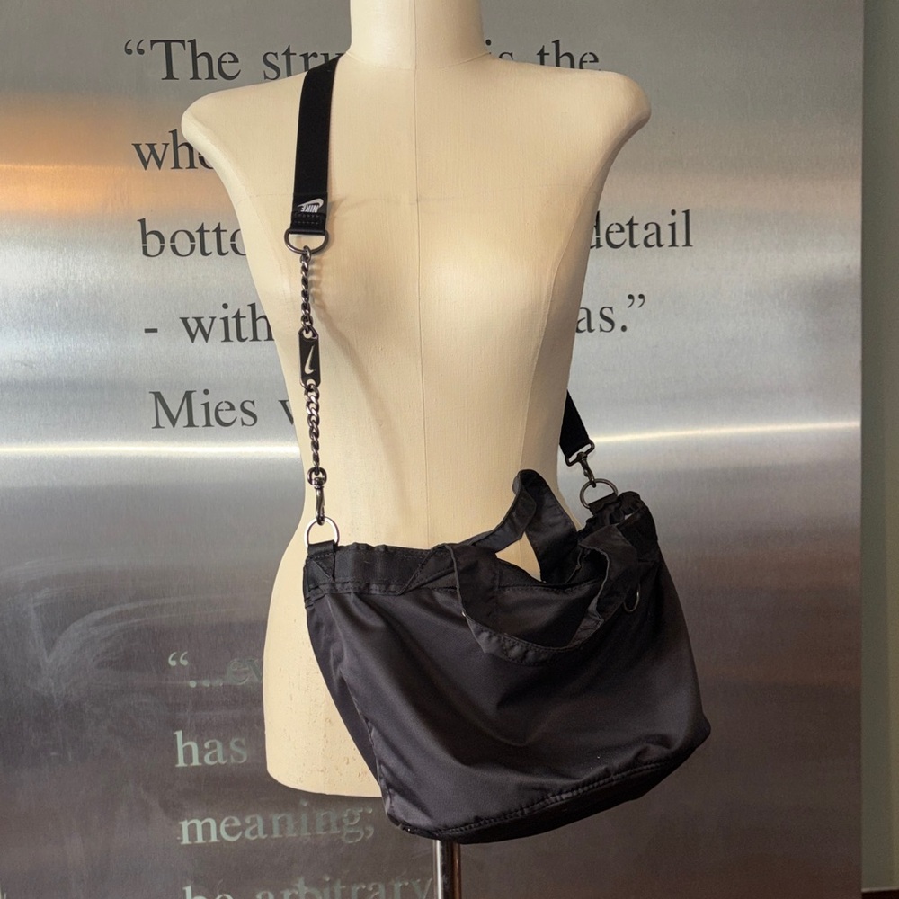 Nike Black Nylon Crossbody Tote with Chain Strap